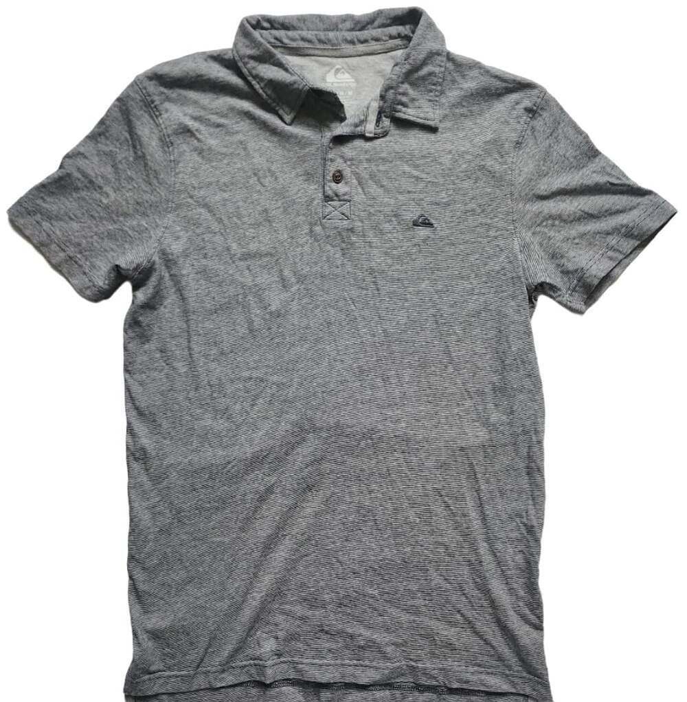 Quiksilver Men's Gray Striped Short Sleeve Polo Shirt Modern Fit Size M